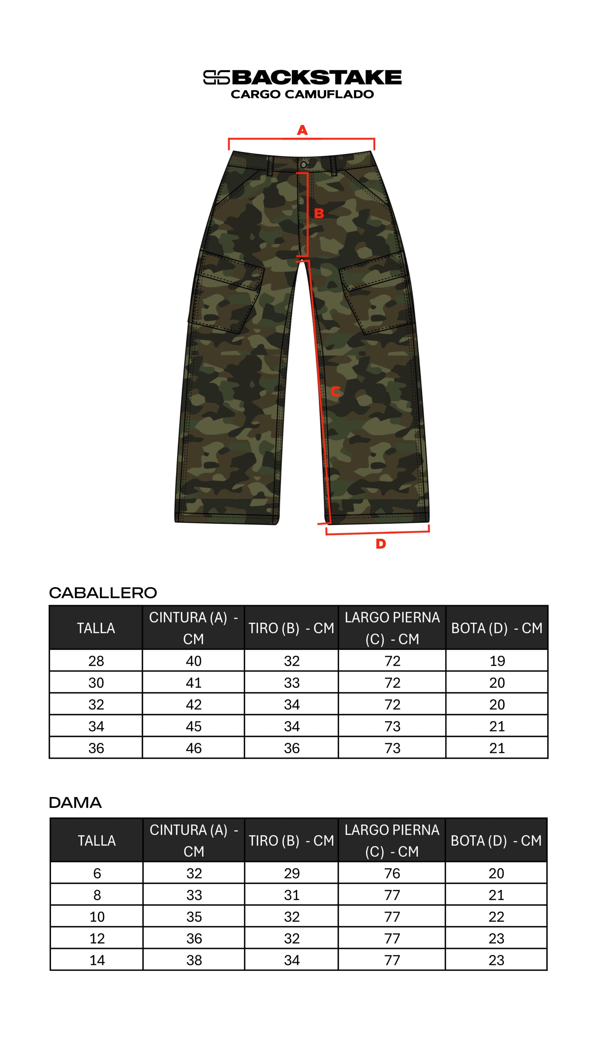 Guía de tallas Cargo-camo
