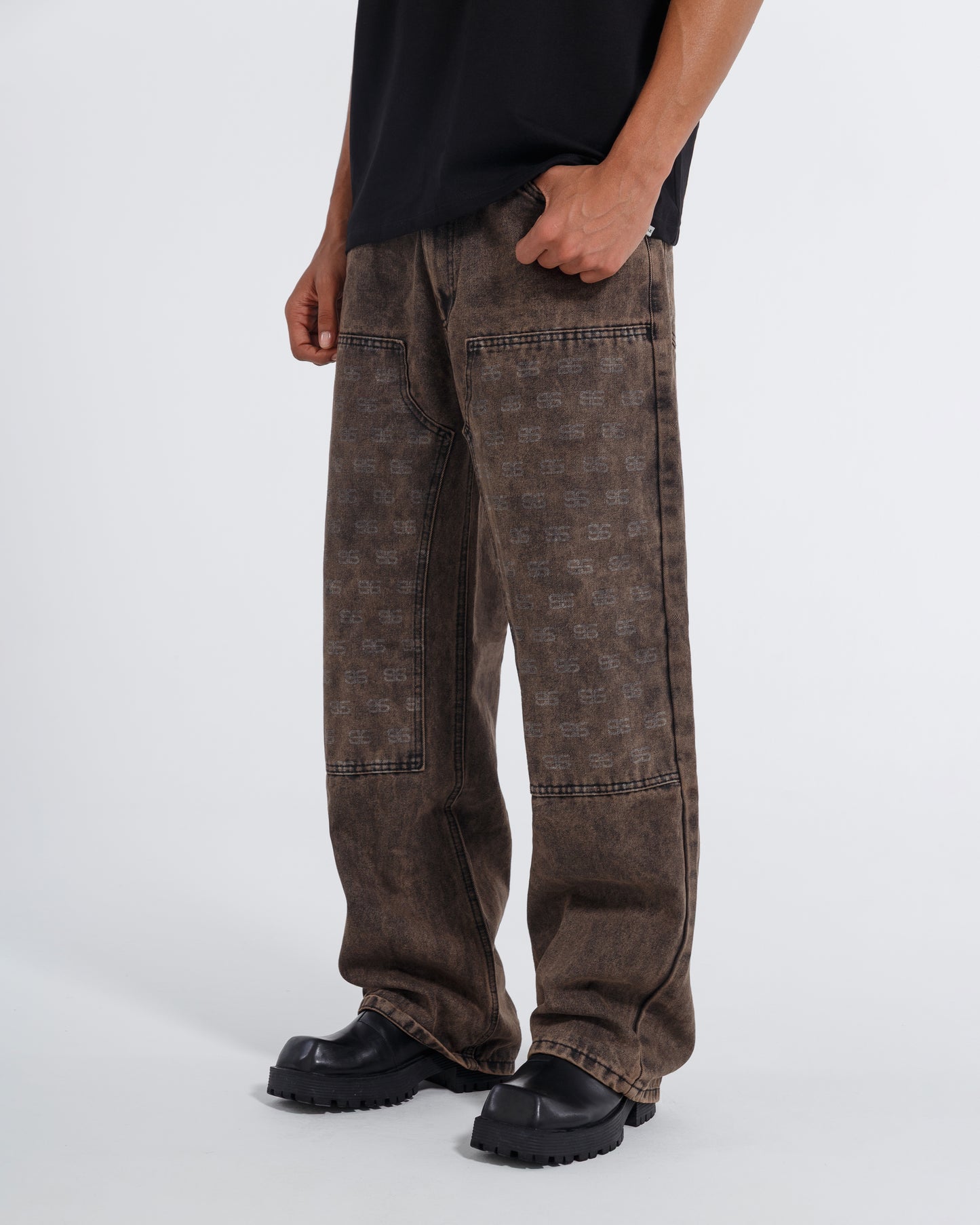 Monogram Wide Jeans - Marron